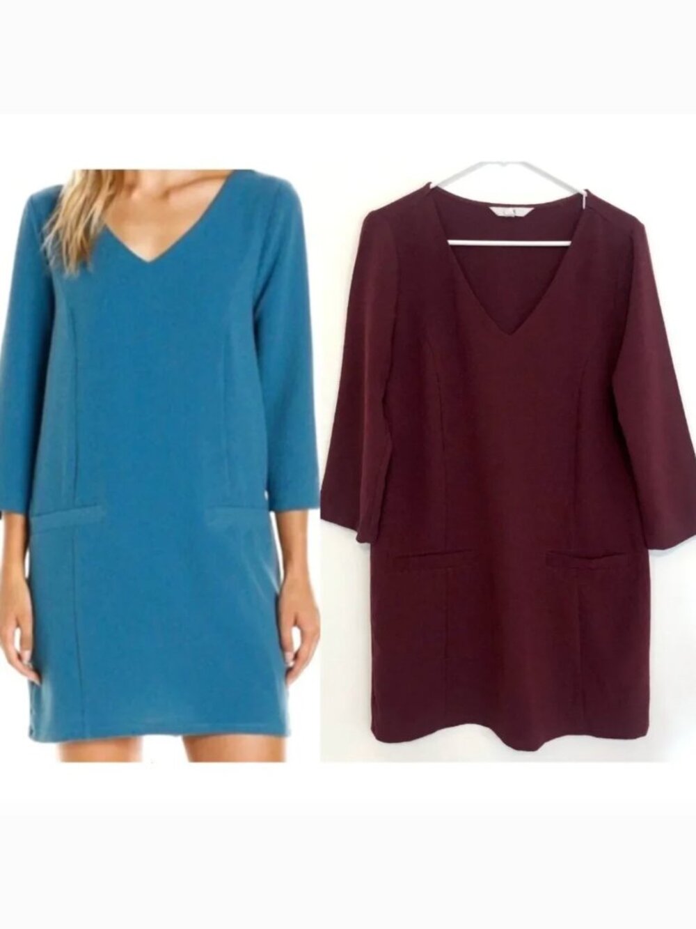 JACK BY BB DAKOTA Andra Dress Burgundy Maroon Red V-Neck 3/4 Sleeve Shift Dress